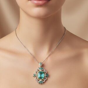 Vintage Blue Topaz Sterling Silver Charm Pendant Necklace